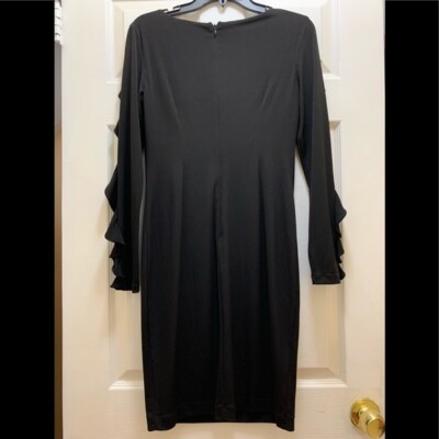 calvin klein black dress long sleeve Calvin Klein Women's Long Flutter Sleeve Solid Shift Dress