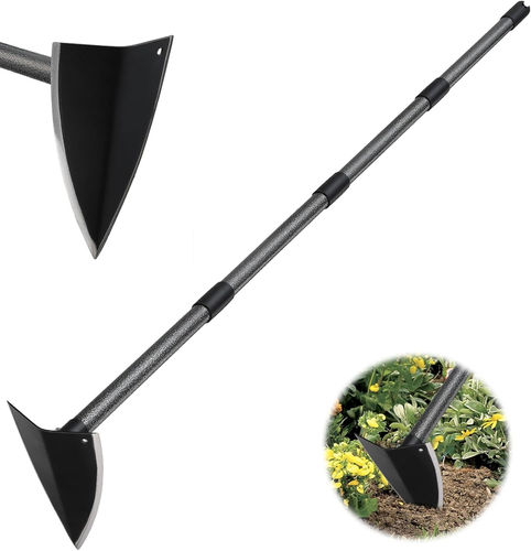 Hoe Garden Tool, Triangle Hoe Gardening Weeding Tool, 60" Long Handle Heavy Duty