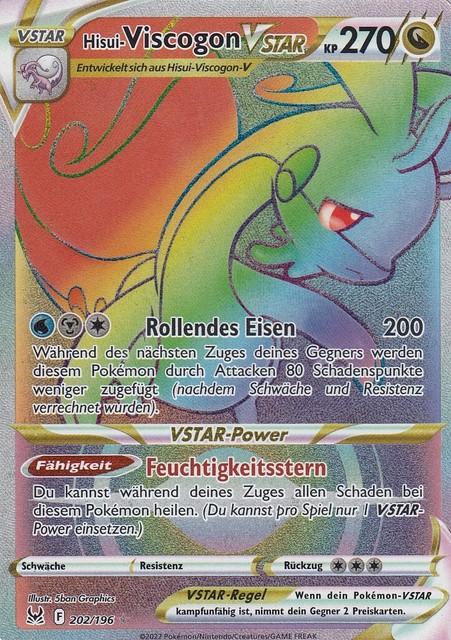 Hisui-Viscogon-VSTAR 202/196 RAINBOW Verlorener Ursprung Pokemon Karte Deutsch JV10531 Hisui-Viscogon-VSTAR 202/196 RAINBOW Verlorener Ursprung Pokemon Karte Deutsch JV10531