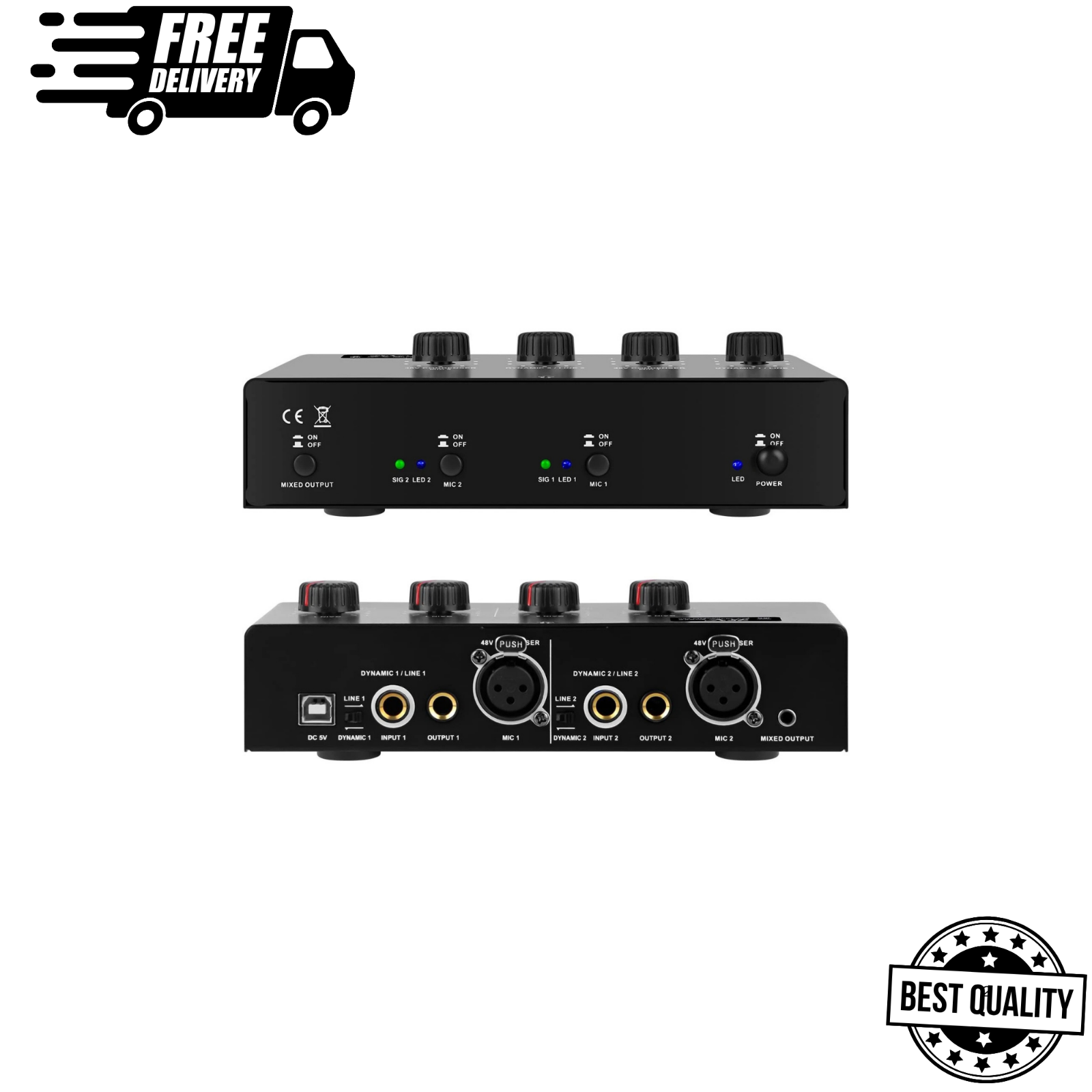 4-Channel Mic Preamp with 25dB Boost & 48V Phantom Power DI Box-image