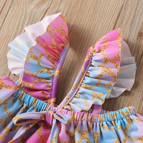 Kid's Bathing Suit 2 Pc Mermaid Scale with Flutter Sleeves Multiple Sizes NWOT - Picture 2 of 12
