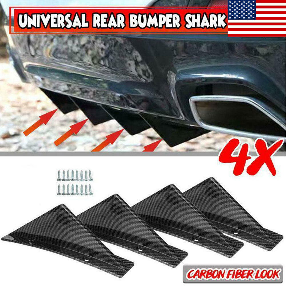 Carbon Fiber Car Rear Bumper Diffuser Shark Fin Curved Spoiler Lip Wing Splitter