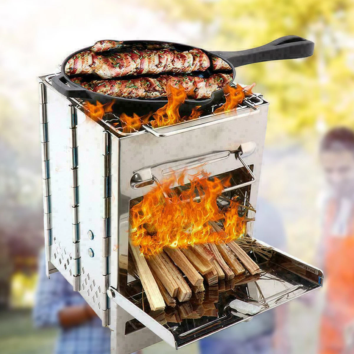 Stainless Steel Foldable Outdoor Grill Wood Burning Camping Picnic Stove  System | eBay