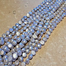 2 strands 8mm Light silver gray Flatback nugget Freshwater Pearl Bead 90 beads