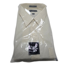 Arrow Kent Big Mens Beige Striped Dress Shirt Button Up Collared Size 18 34 NWT
