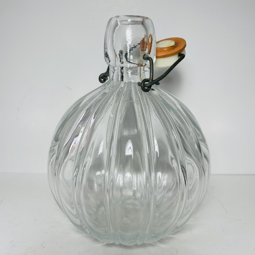 Vintage Decorative Clear Glass Round Decanter Bottle w/ Flip-Top Stopper - Picture 3 of 12
