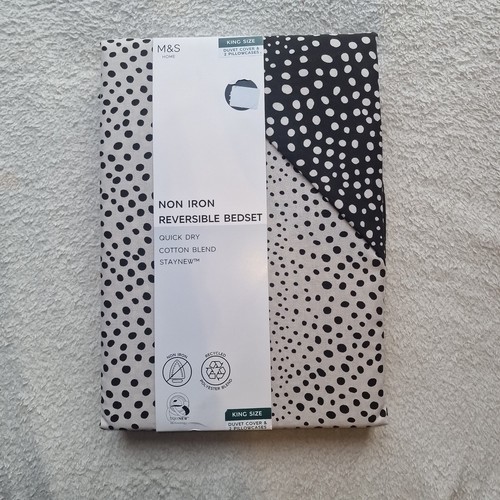 M&S Duvet Cover &2 P/Cases Set King Size Non Iron Cotton Blend Quick