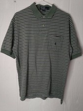 Polo Ralph Lauren Mens L Large Green White Polo Shirt Short Sleeve Pony Striped