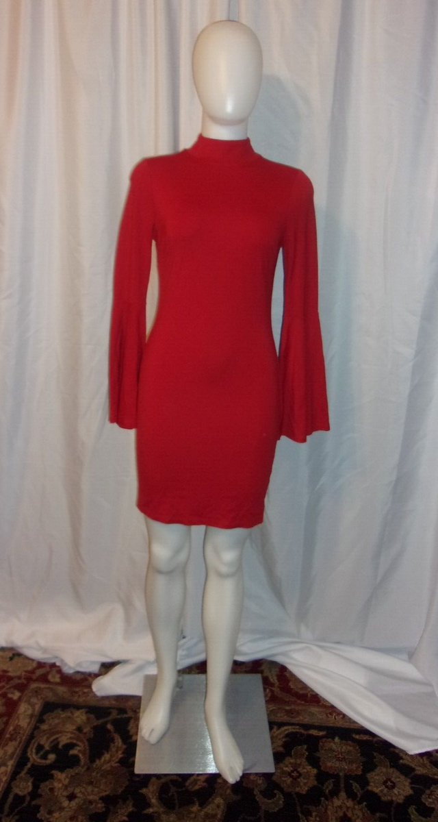 VENUS Women's Red Flared Long Sleeve Bodycon Dress Size S