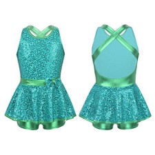 UK Kids Girls Shiny Sequins Dance Dress Gymnastic Leotards Dancewear Costume