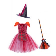 Kids Hocus Pocus Mary Sanderson Mesh Dress Girls Halloween Outfit Full Set