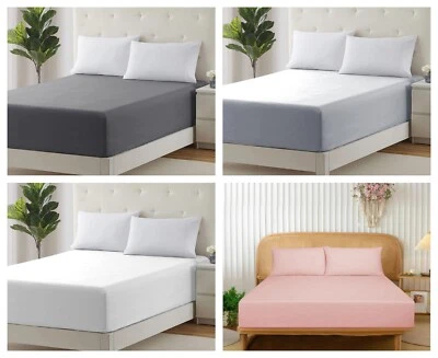 NIGHT NEST 40cm Extra Deep Fitted Sheet Egyptian Cotton Bed Sheets Cover Double King Size