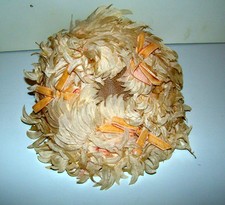 1950s Vintage HATTIE CARNEGIE Pale Peach Feather/Velvet Flower Hat Chapeau