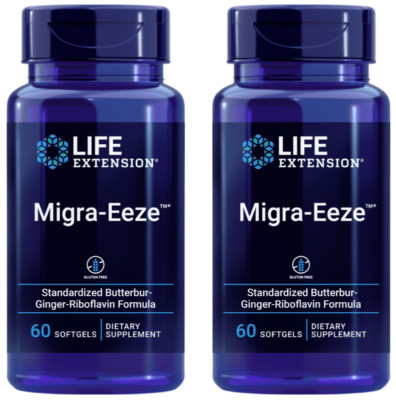 2 PACK Life Extension Migra Eeze Butterbur Ginger Riboflavin Formula 60 Softgels