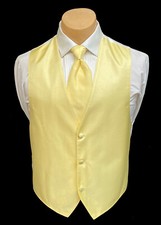 Men's Yellow Tuxedo Vest  Long Tie Herringbone Pattern Wedding Prom Medium M
