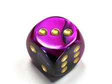 Jumbo 30mm D6 Gemini Black Purple Gold Dice Extra Large RPG Tabletop Roleplay