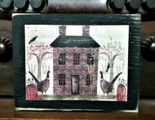 Autumn Saltbox House Pumpkins Tiered Tray Farmhouse Wooden Shelf Sitter 3.5X4.5