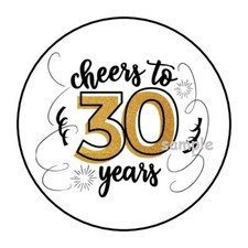  30 30TH BIRTHDAY ENVELOPE SEALS LABELS STICKERS 1.5" ROUND CHEERS TO 30 YEARS