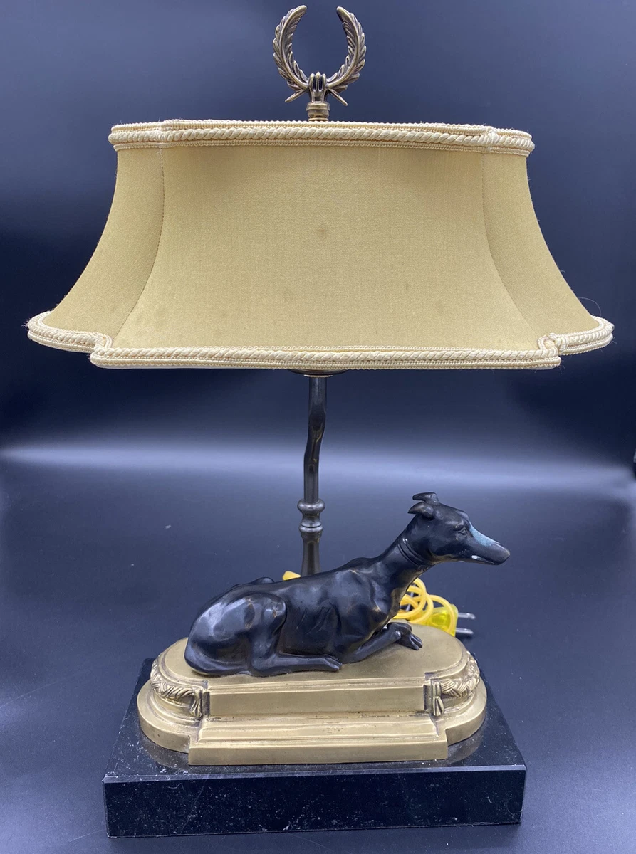 CHELSEA HOUSE RIGHT FACE GREYHOUND DOG BRONZE BRASS MARBLE BOOKCASE TABLE LAMP