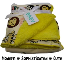 Babies R Us Yellow Plush Receiving Blanket "Baby Zoo" Throw Size 30x40 NEW w/Tag
