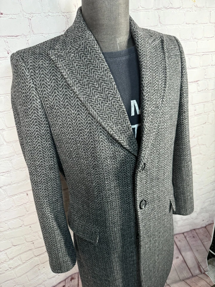 JOSEPH ABBOUD Hombres Gris ESPIGA Lana Abrigo Abrigo Chaqueta TALLA 'S' Foto 3 de 4