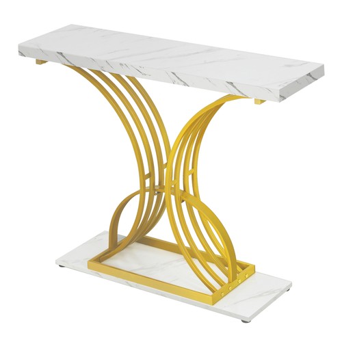 Elegant Luxury Accent 39" Console Side Table Faux Marble Foyer Narrow Entryway - Picture 8 of 9