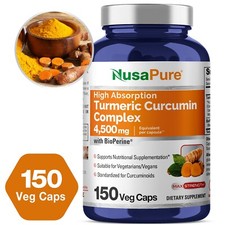 Turmeric Curcumin Complex 4,500 mg Per Capsule, with Black Pepper.