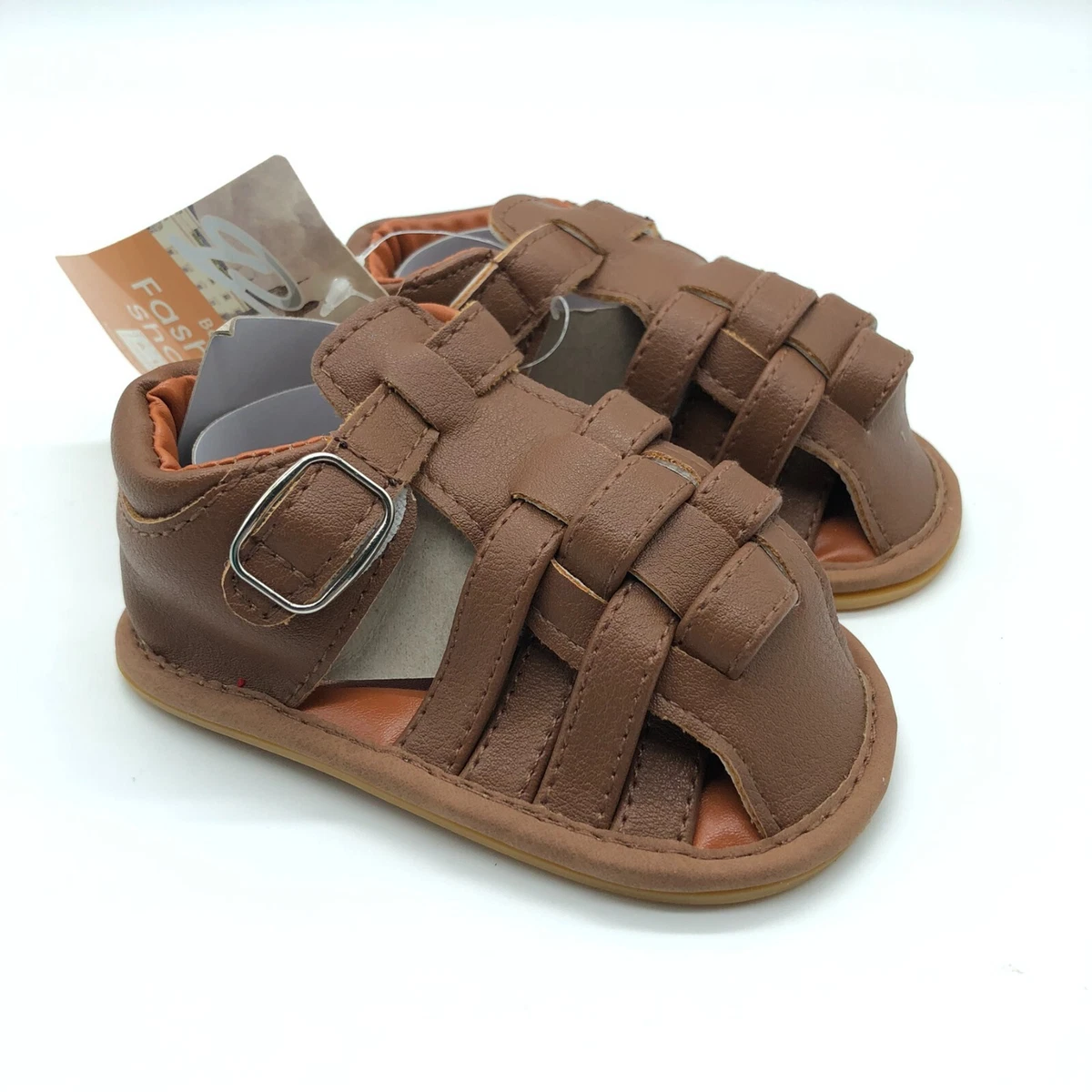 Leather Sandals with Touch-Fasteners, for Baby Boys - brown medium all over  printed, Shoes