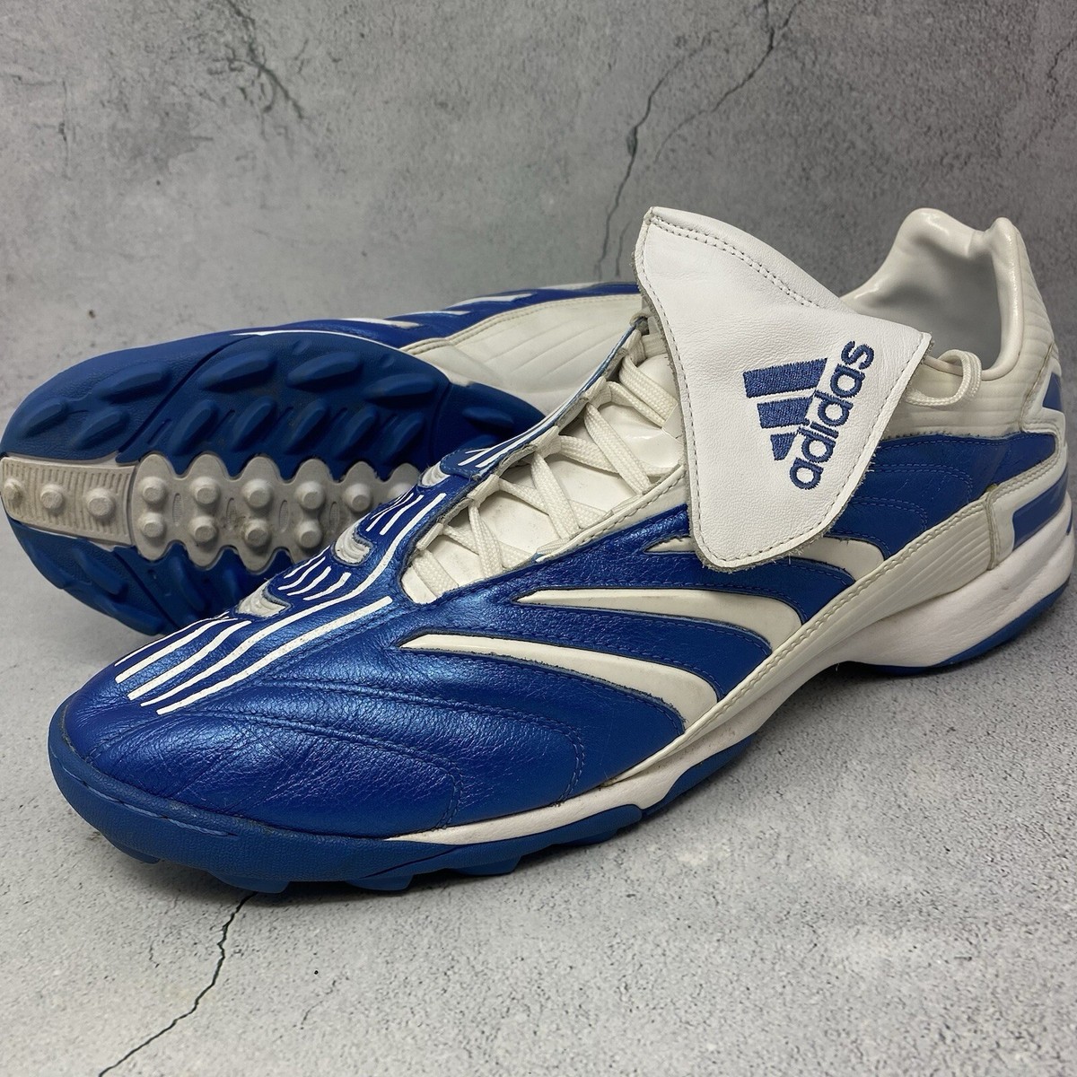 Vtg Adidas Traxion Shoes Mes Sz M Stripe Adiprene Soccer Turf Blue  White