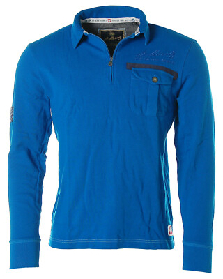 St. Moritz Herren Langarm Shirt Poloshirt Pikee FIS Alpine Ski Blau M K5648
