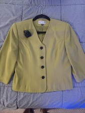 Kasper A.S.L. Vintage Womens Blazer Size 8 Petite Green free brooch