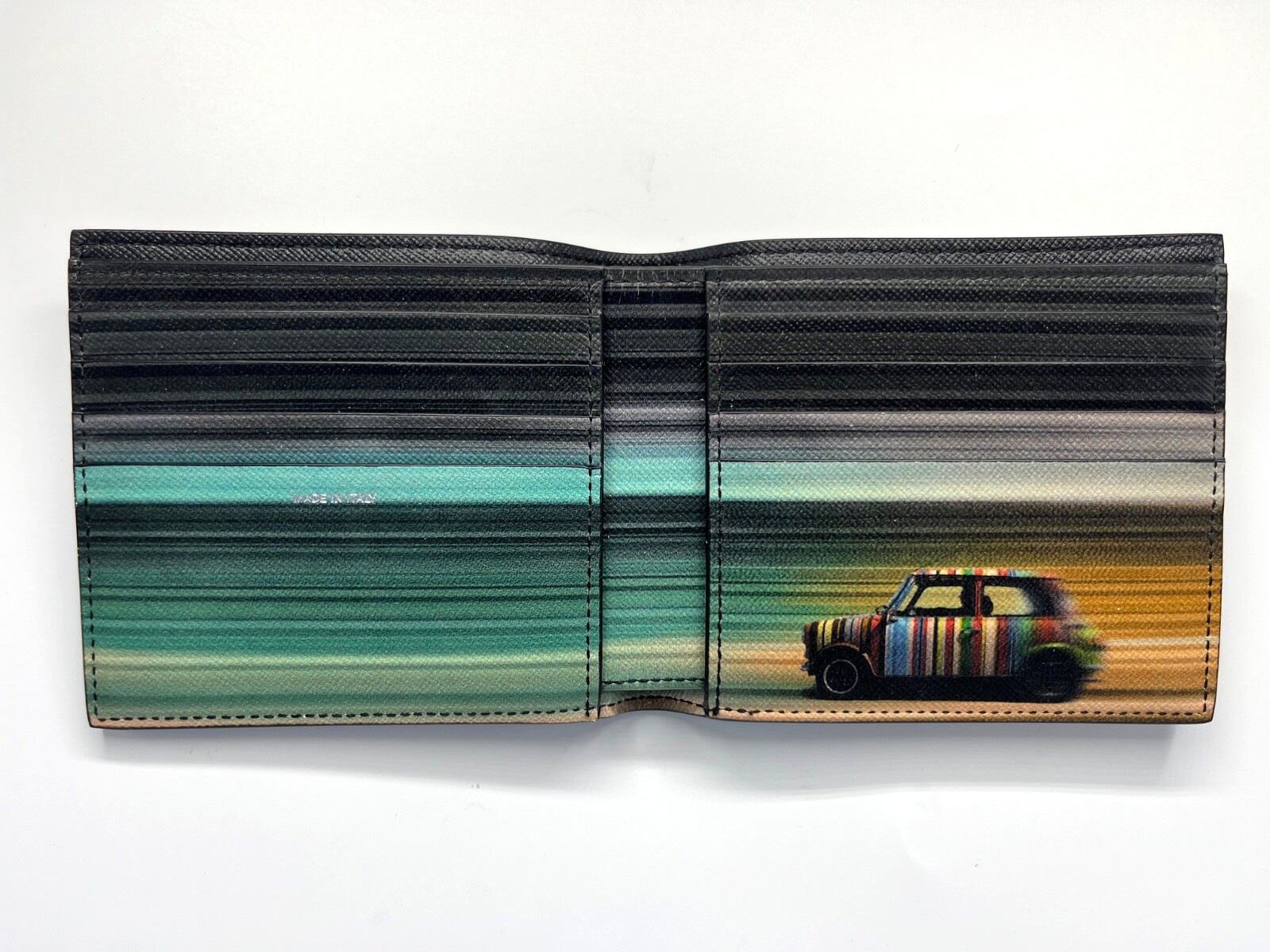 PAUL SMITH Mini Blur Signature Stripe racing Billfold Black Leather Wallet