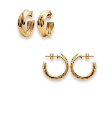 Boucles D'oreilles Créoles Triple Anneaux Plaqué Or 18 Carats - Neuf Avec étiquettes