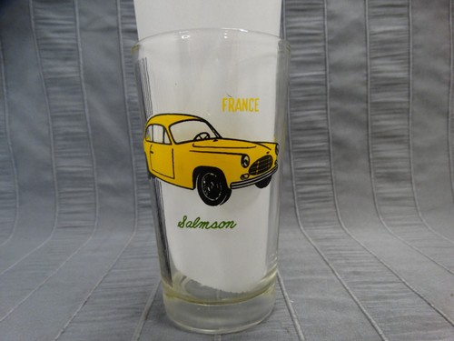 France Automobiles Drinking Glass Simca Salmson Yellow Vintage Tumbler