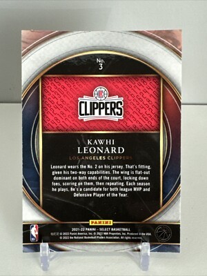 2021-22 Panini Select Basketball Select Numbers Kawhi Leonard #3