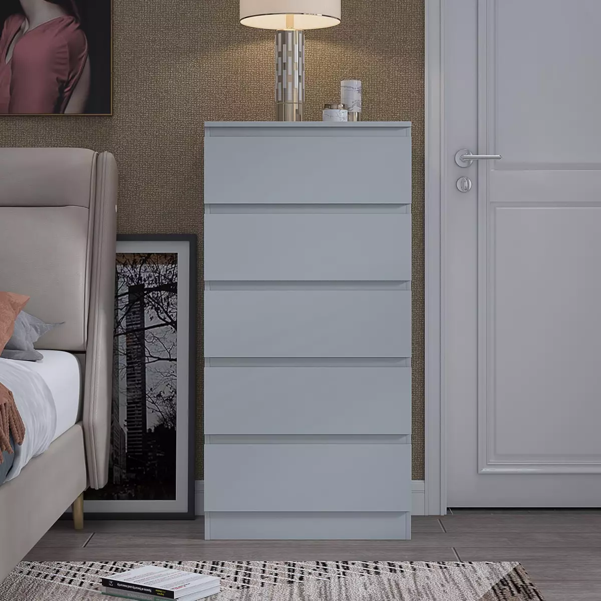 Gray 5 drawer chest deals
