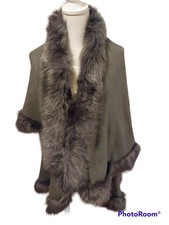 Nancy Grey Cape With Faux Fur Trim