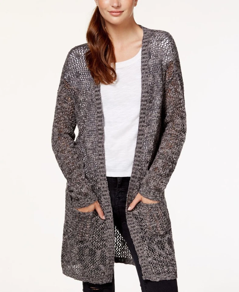 Material Girl Gray Cut-Out Back Open Knit Cardigan Sweater Junior's Ladies Small Foto 2 de 4