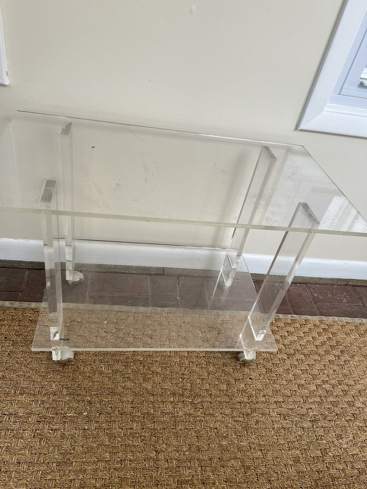 Vintage Clear Lucite Acrylic Mid Century Modern Rolling Bar Cart 1970s