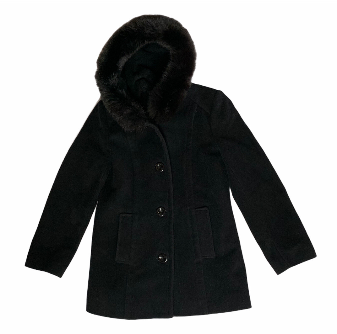 Womens Forecaster of Boston Lambswool Black Pea Coat Fur Real Trim Hood  Size
