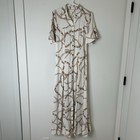 Maeve Anthropologie Printed Chain Maxi Shirt Dress S White Short Bell Sleeves