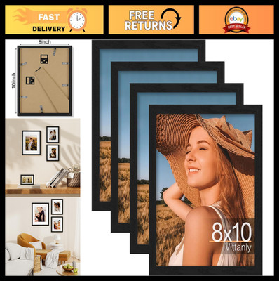 8x10 Picture Frame Set of 4 - Display 5x7 with Mat or 8x10 without Mat, Shatterp