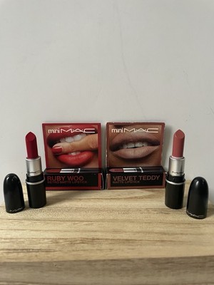 MAC Mini RETRO MATTE LIPSTICK RUBY WOO/ Velvet Teddy 0.06 oz  (TRAVEL SIZE) NIB