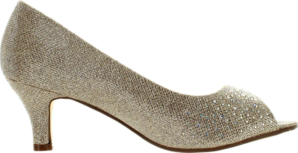 Zapatos de salón de vestir Bonnibel Wonda-2 para mujer punta abierta tacón bajo brillo Foto 2 de 4