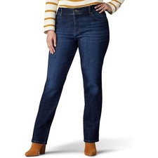 Lee Relaxed Fit Straight Leg Mid Rise Jeans Women s Size 16 Medium Wash Denim