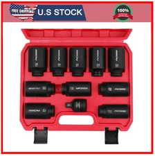 1/2 Drive Deep Impact Socket Set: 11-Piece Metric Size Wheel Axle Nut Wrench ...