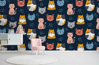 3D Cat Cartoon Pattern Wall Murals Wallpaper Murals Wall Sticker