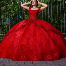 Red Quinceanera Dresses Shiny Lace Appliques Crystal Beaded Ball Gowns Sweet 16