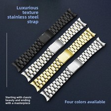 Quality Stainless Steel Watch Band Strap Mens Arc Mouth Metal Bracelet 20mm 22mm