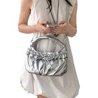 PU Leather Crossbody Bag for Women Ruched Shoulder Bag Lovely Bows Messenger Bag